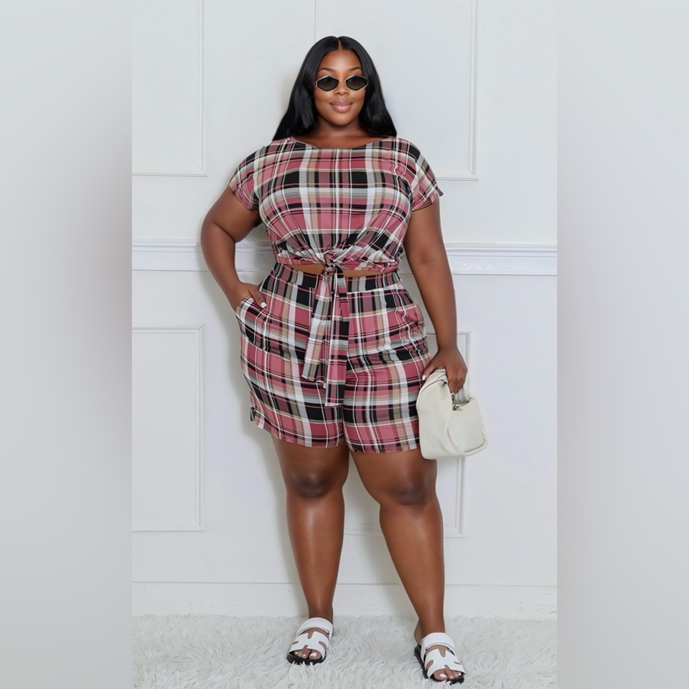 Plaid Tie-Front Set